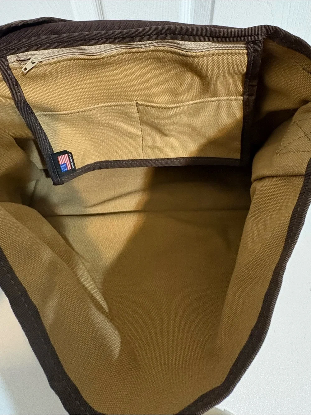 WOOLRICH Unisex Tan Canvas Messenger Bag with Brown Trim, Made in USA